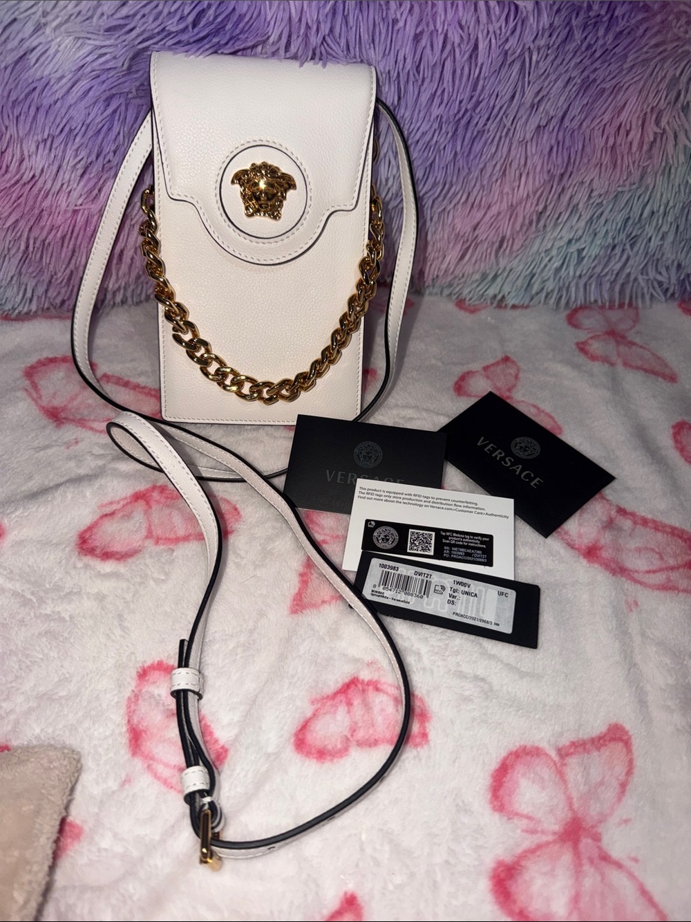 Versace White Leather Medusa Crossbody with Gold Chain Accent